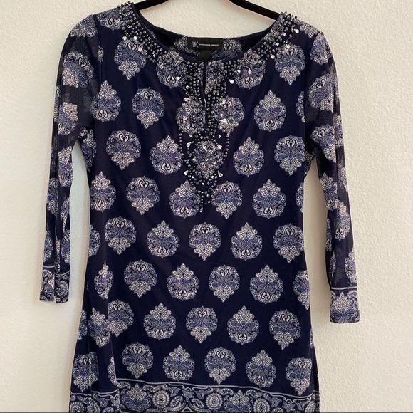 INC International Concepts Tops - INC INTERNATIONAL CONCEPTS PRINTED TOP With BEADED DETAILS ON NECKLINE